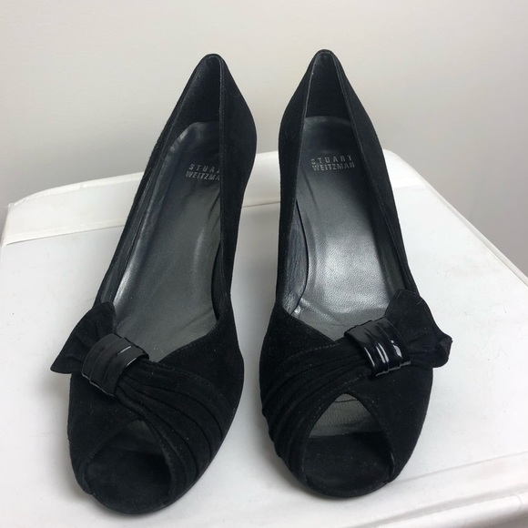 Stuart Weitzman Shoes - Stuart Weitzman  Black Peep Toe Heels Suede 8.5